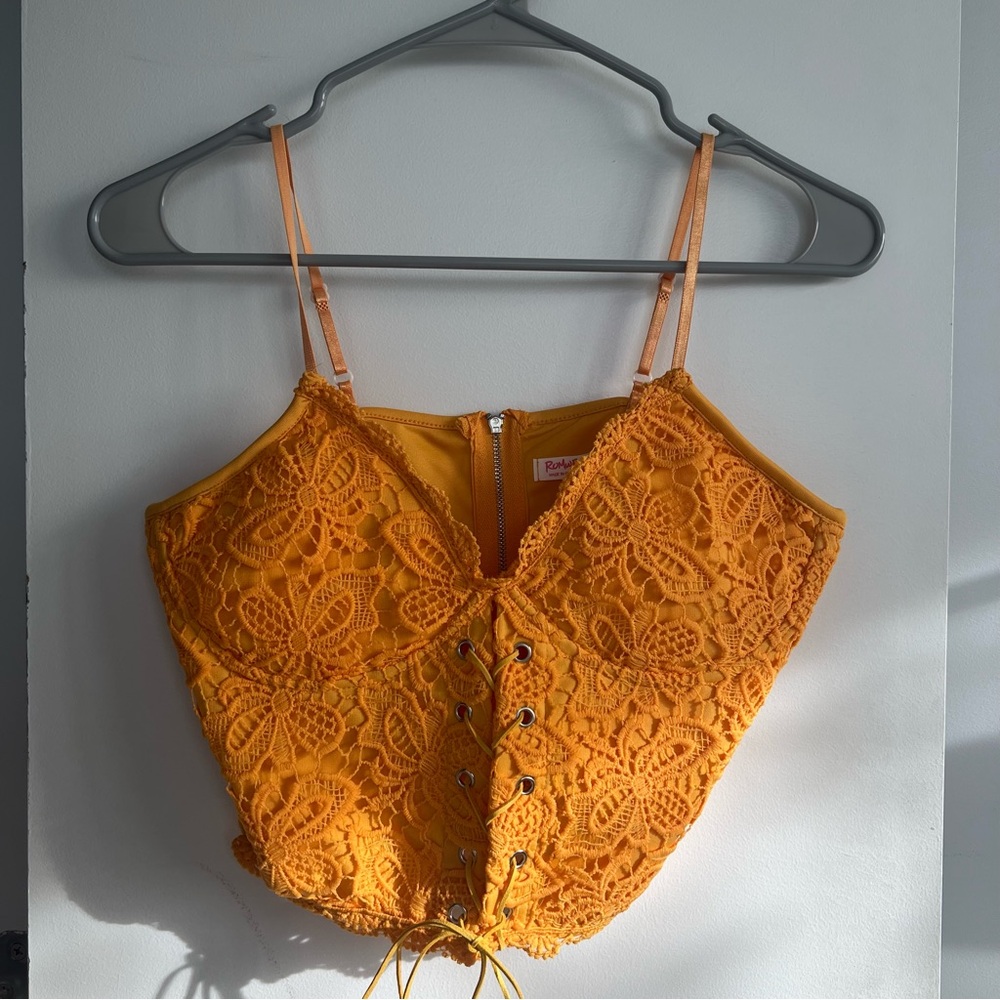 Yellow Floral Lace Crop Top